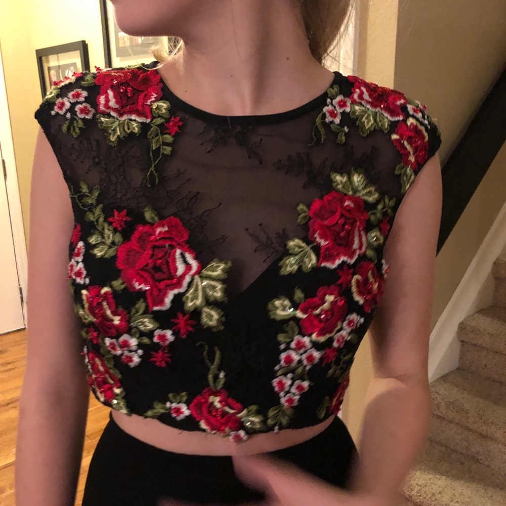 Floral embellished two piece prom dress